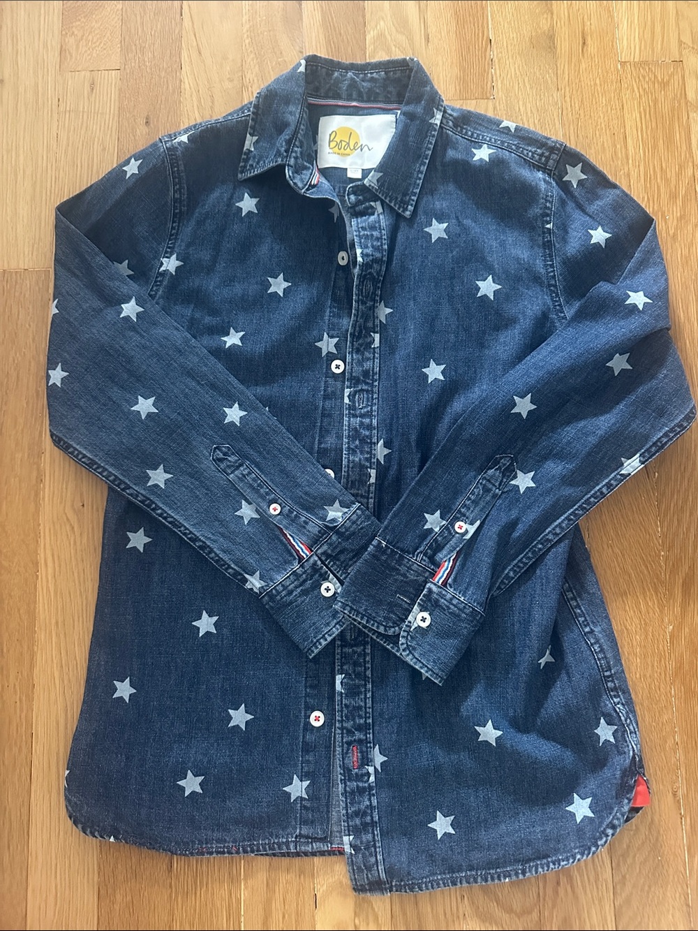Boden Navy Denim Star-Print Button-Up Shirt